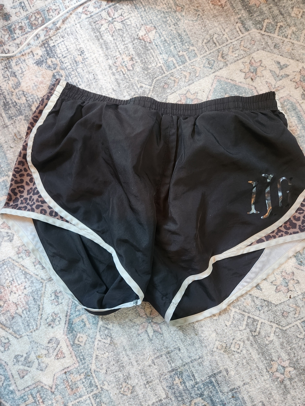 Black Athletic Shorts with Leopard Trim